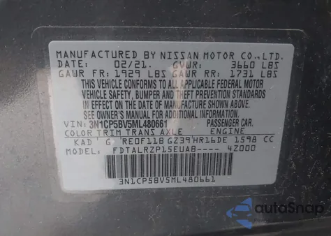 2021 Nissan Kicks S Xtronic Cvt from USA, damaged, VIN 3N1CP5BV5ML480661